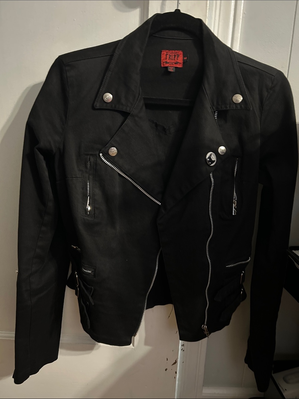 Tripp NYC Black Asymmetric Moto Jacket with Silver Hardware